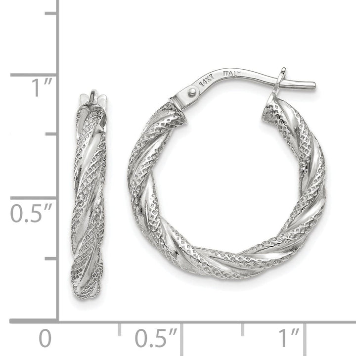 14K White Gold Bold Textured 20.5mm Twisted Hoops