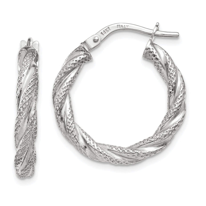 14K White Gold Bold Textured 20.5mm Twisted Hoops