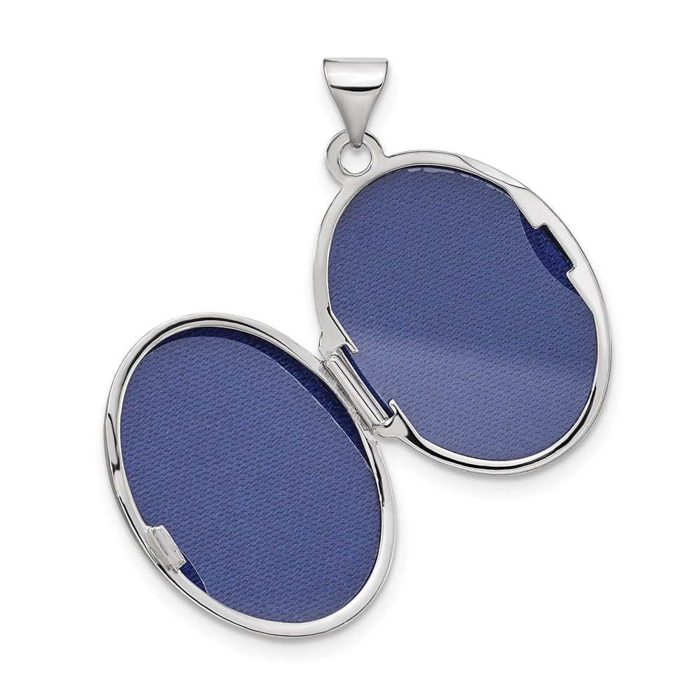 14K White Gold Brushed Diamond Star 21mm Oval Locket