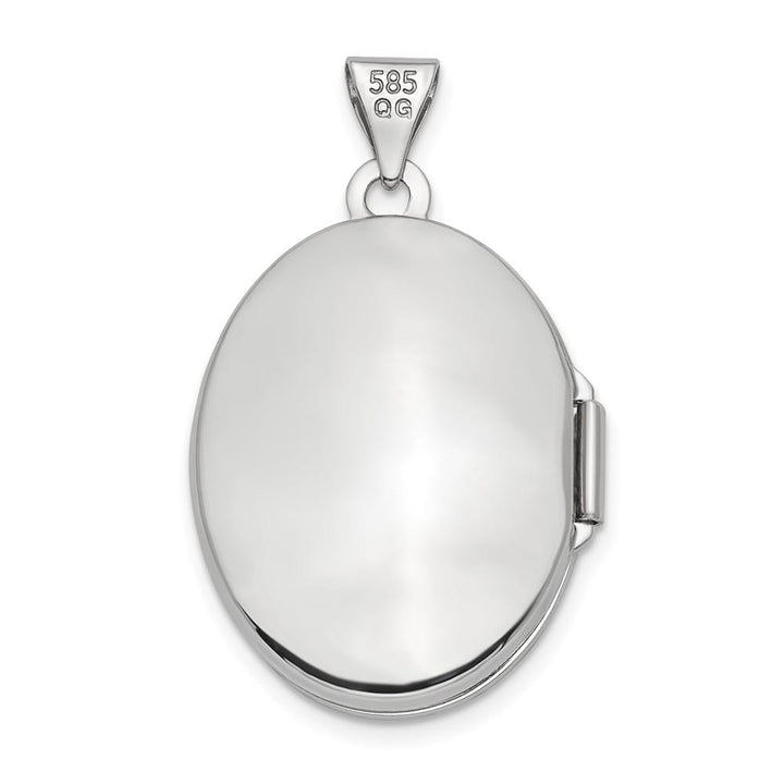 14K White Gold Brushed Diamond Star 21mm Oval Locket