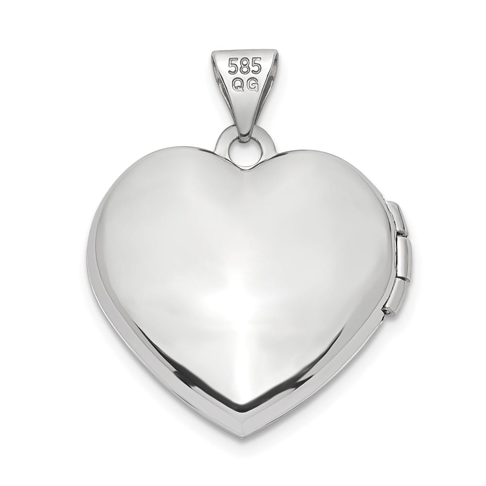 14K White Gold Brushed with Beaded Edge 18mm Heart Locket
