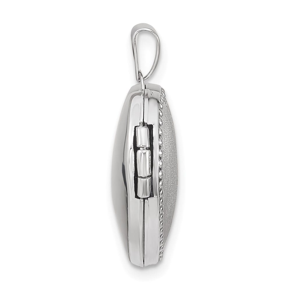 14K White Gold Brushed with Beaded Edge 18mm Heart Locket