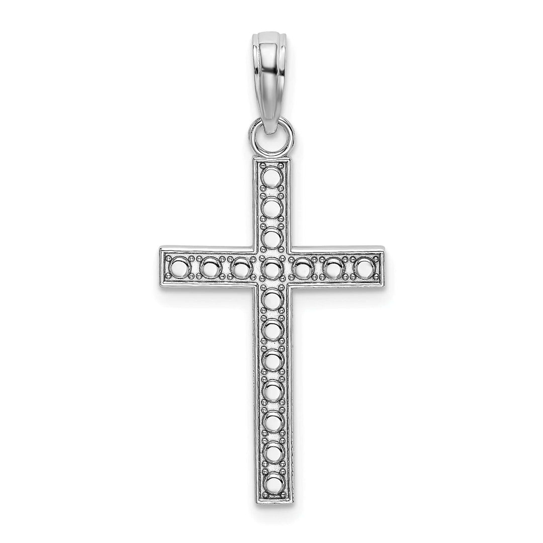 Lovely Rita's 14K White Gold Classic Beaded Block Design Latin Cross Pendant