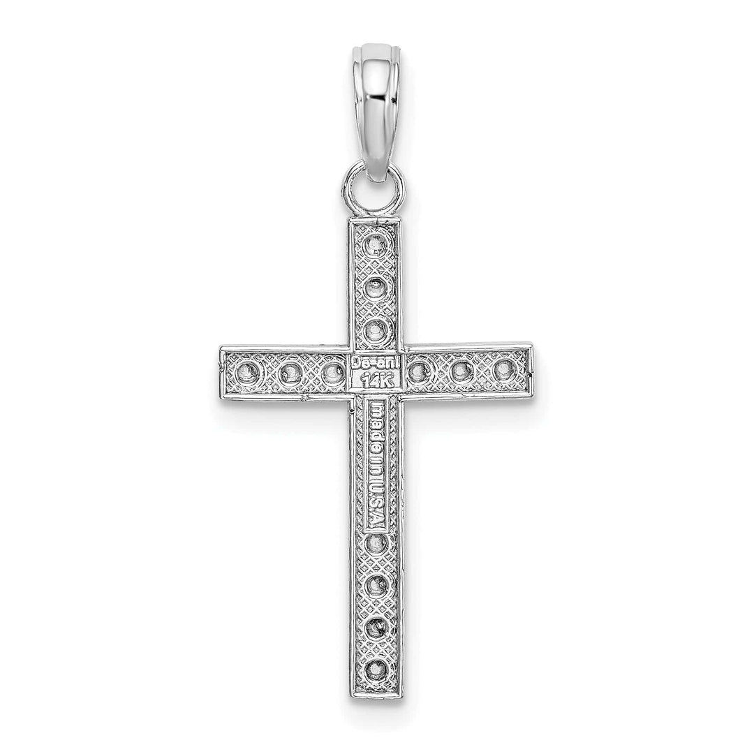 Lovely Rita's 14K White Gold Classic Beaded Block Design Latin Cross Pendant