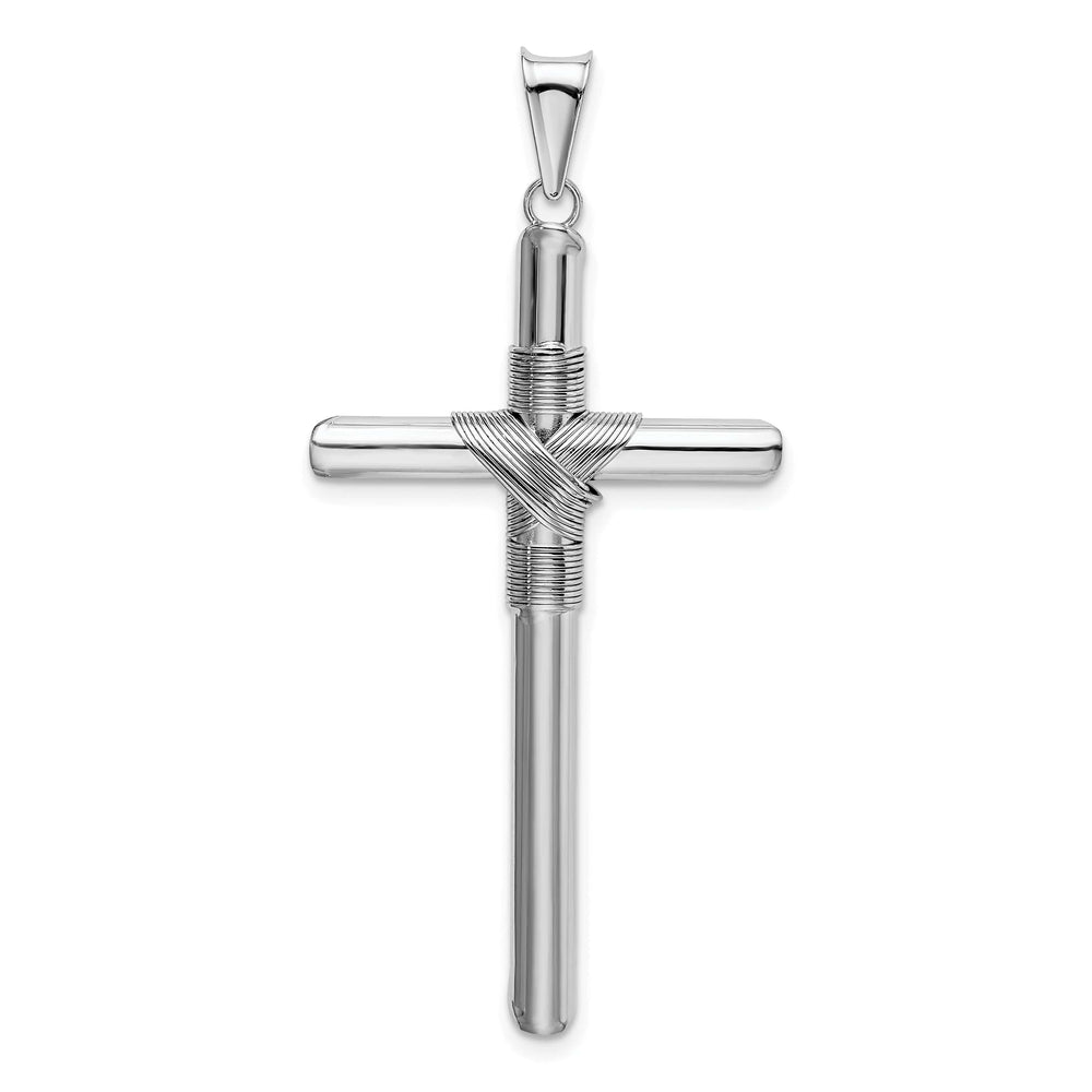 Lovely Rita's 14K White Gold Classic Center Wrap Tube Latin Cross Pendant
