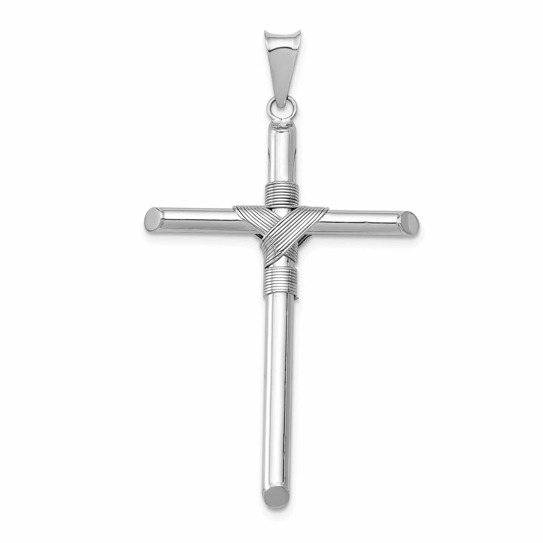 Lovely Rita's 14K White Gold Contemporary Center Wrap Tube Latin Cross Pendant