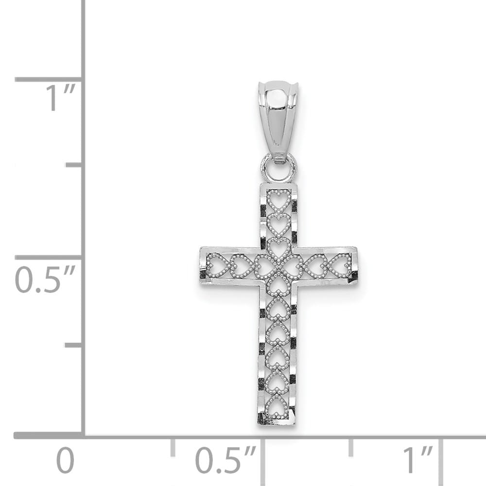 14K White Gold Cross with Hearts Pendant