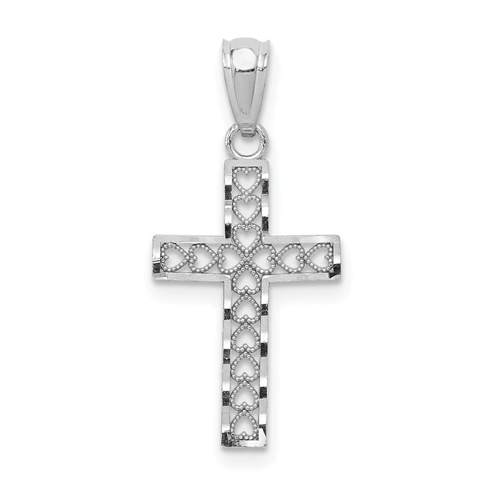 14K White Gold Cross with Hearts Pendant