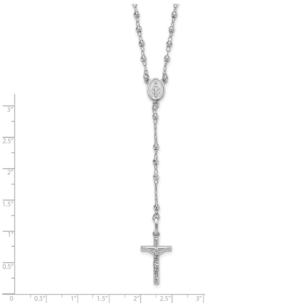 14K White Gold Crucifix Miraculous Medal Beads Rosary 18 inch Necklace