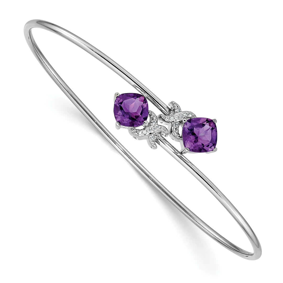14k White Gold Cushion-cut Amethyst and .03 carat Diamond Flexible
