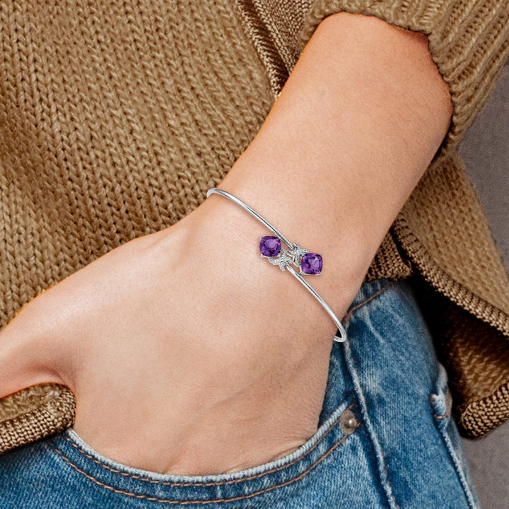 14k White Gold Cushion-cut Amethyst and .03 carat Diamond Flexible