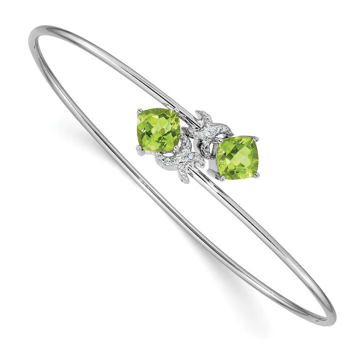14k White Gold Cushion-cut Peridot and .03 carat Diamond Flexible