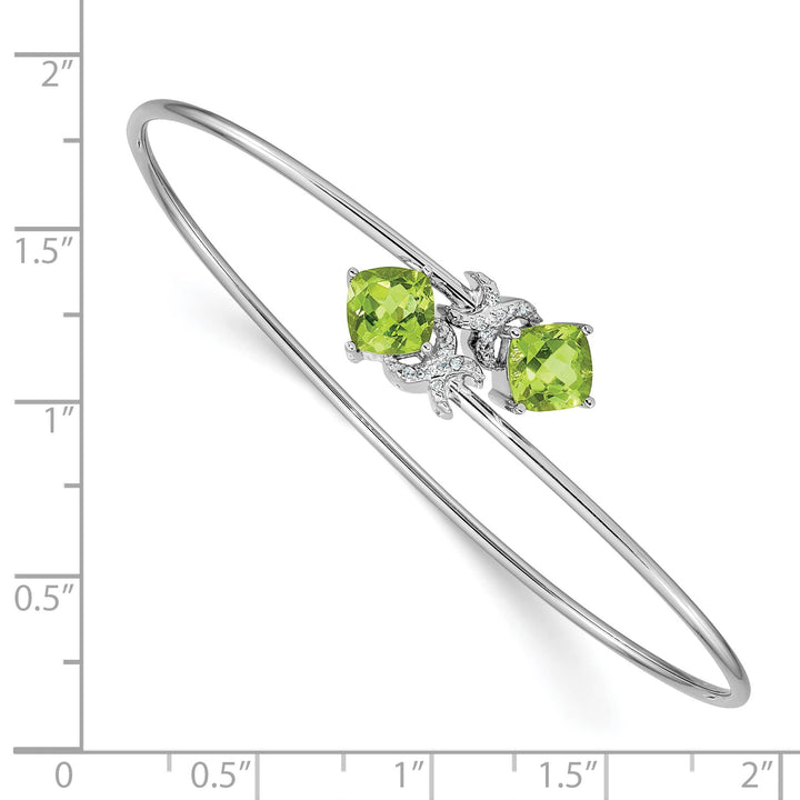 14k White Gold Cushion-cut Peridot and .03 carat Diamond Flexible