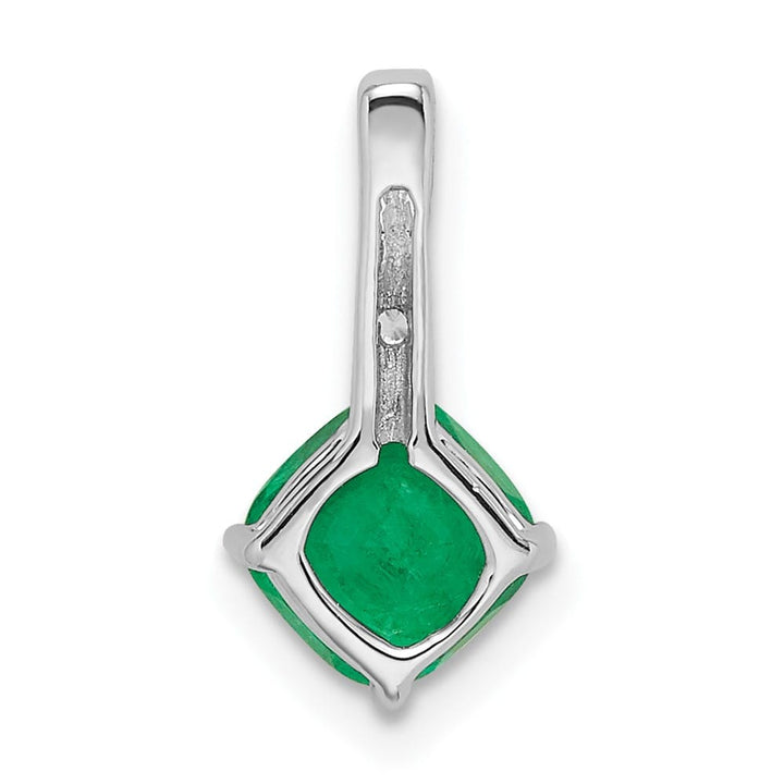 14K White Gold Cushion Emerald and Diamond Pendant