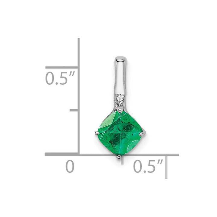 14K White Gold Cushion Emerald and Diamond Pendant