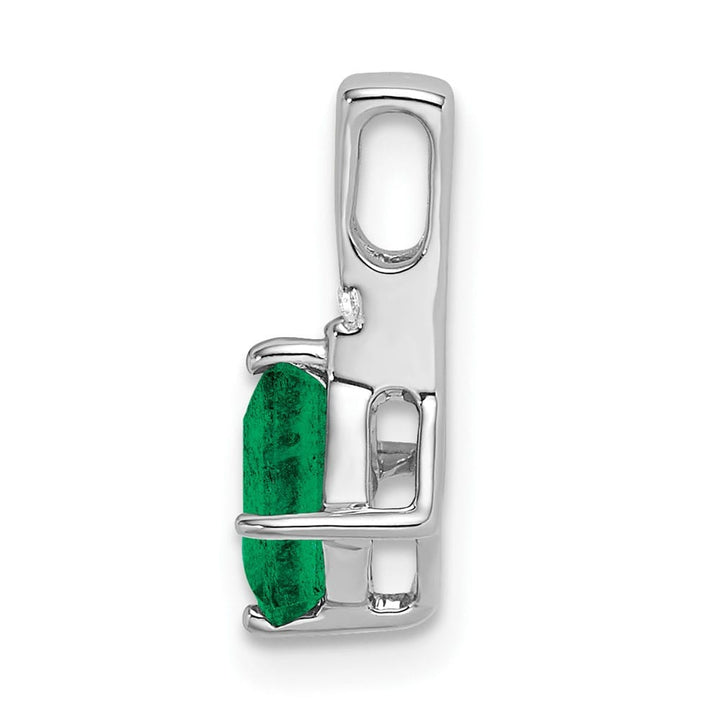 14K White Gold Cushion Emerald and Diamond Pendant