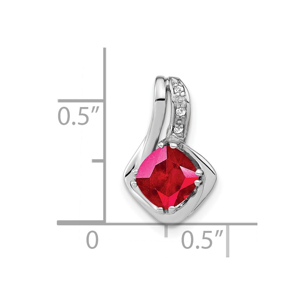 14K White Gold Cushion Lab Created Ruby and Diamond Chain Slide