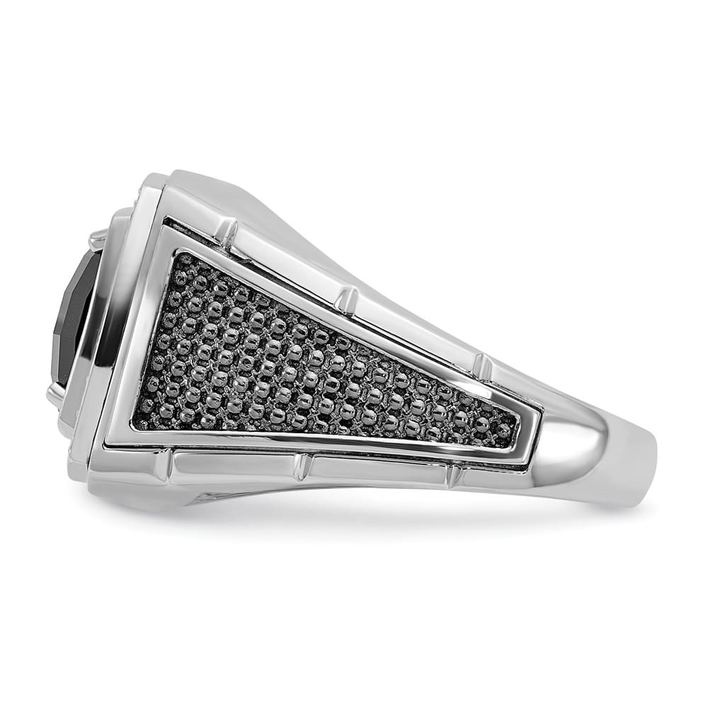 14k White Gold Cushion Onyx and 1/4 Carat Diamond Men's Ring