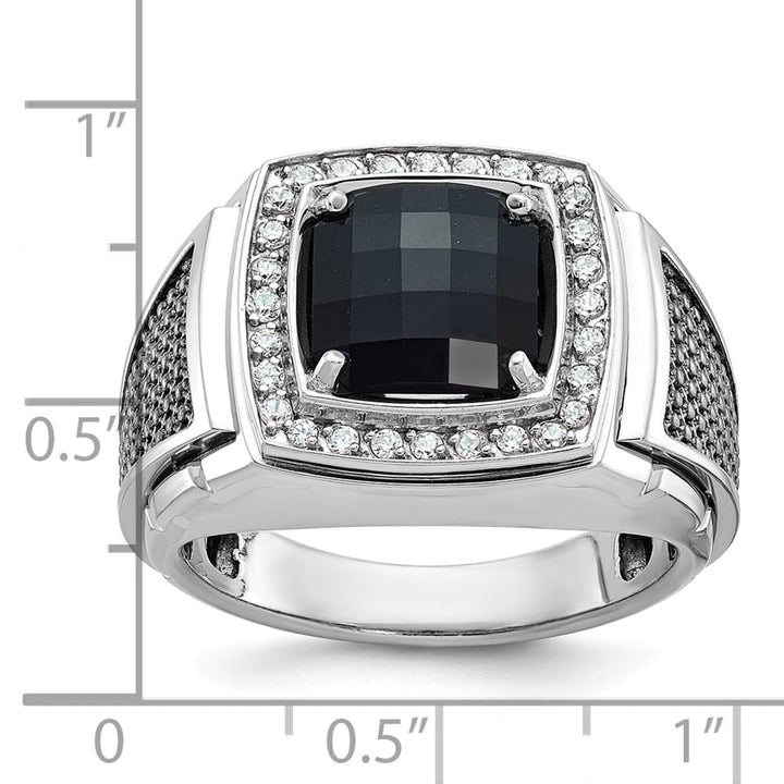 14k White Gold Cushion Onyx and 1/4 Carat Diamond Men's Ring