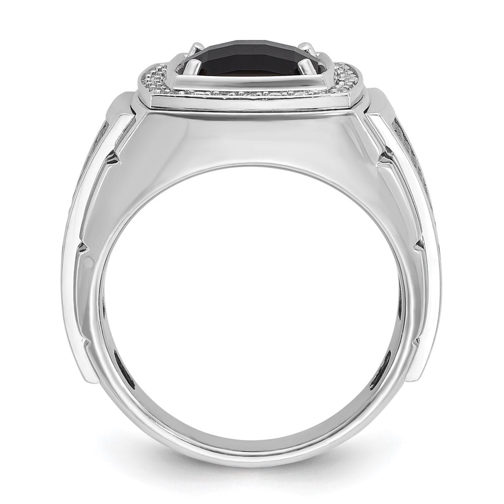 14k White Gold Cushion Onyx and 1/4 Carat Diamond Men's Ring