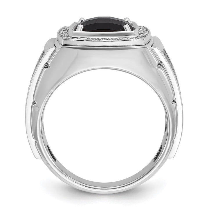 14k White Gold Cushion Onyx and 1/4 Carat Diamond Men's Ring