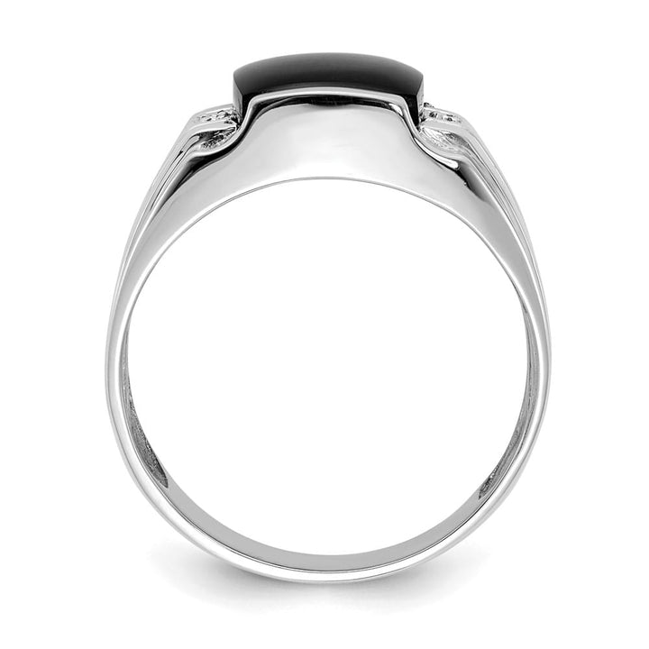 14k White Gold Cushion Onyx and I1 Diamond Men's Ring