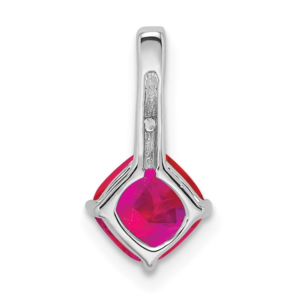 14K White Gold Cushion Ruby and Diamond Pendant