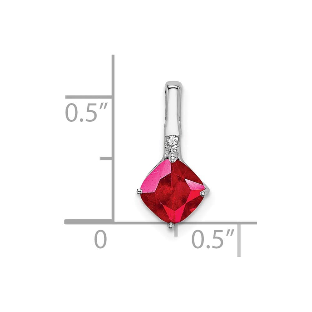 14K White Gold Cushion Ruby and Diamond Pendant