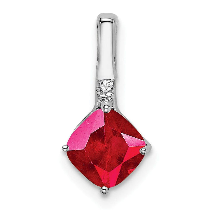 14K White Gold Cushion Ruby and Diamond Pendant