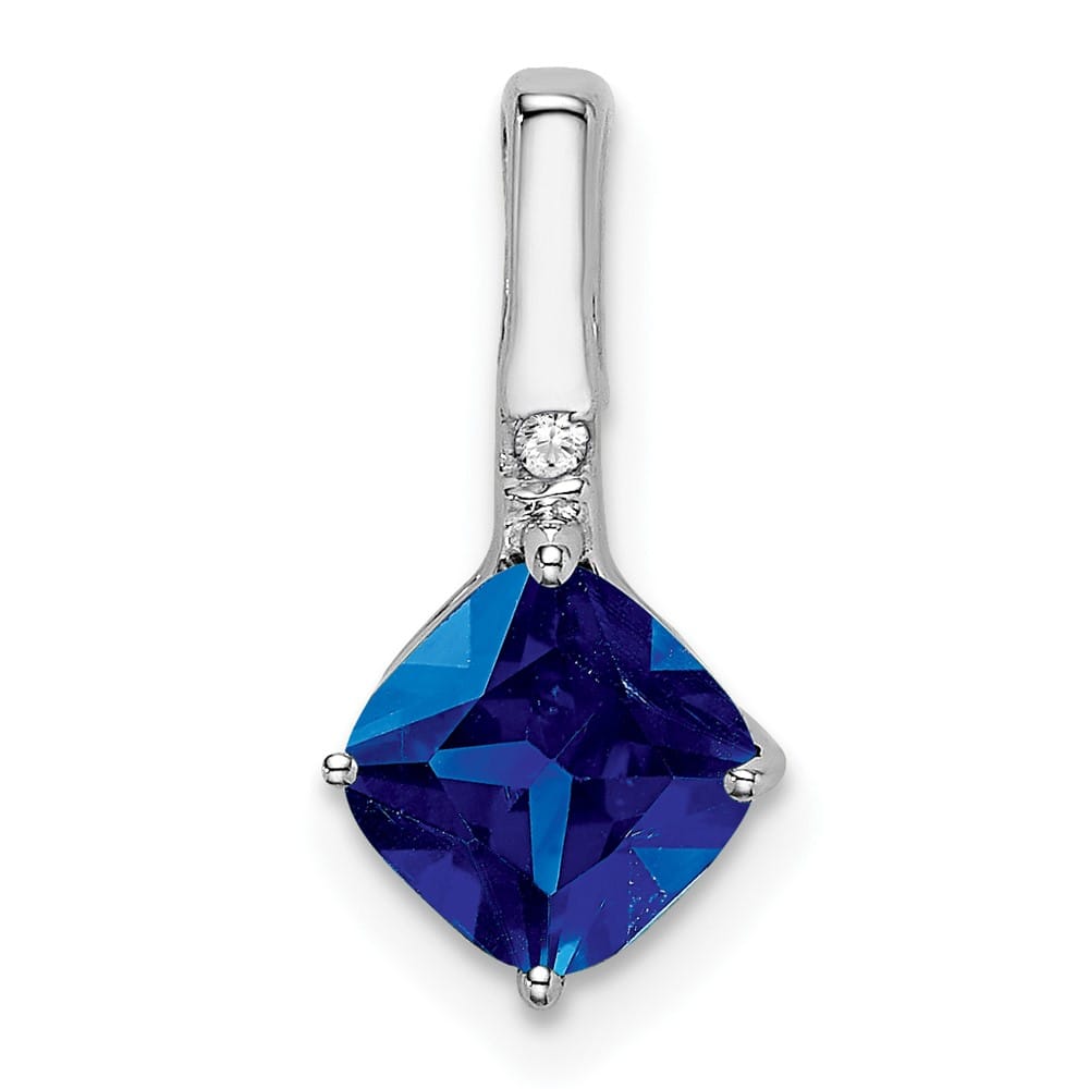14K White Gold Cushion Sapphire and Diamond Pendant