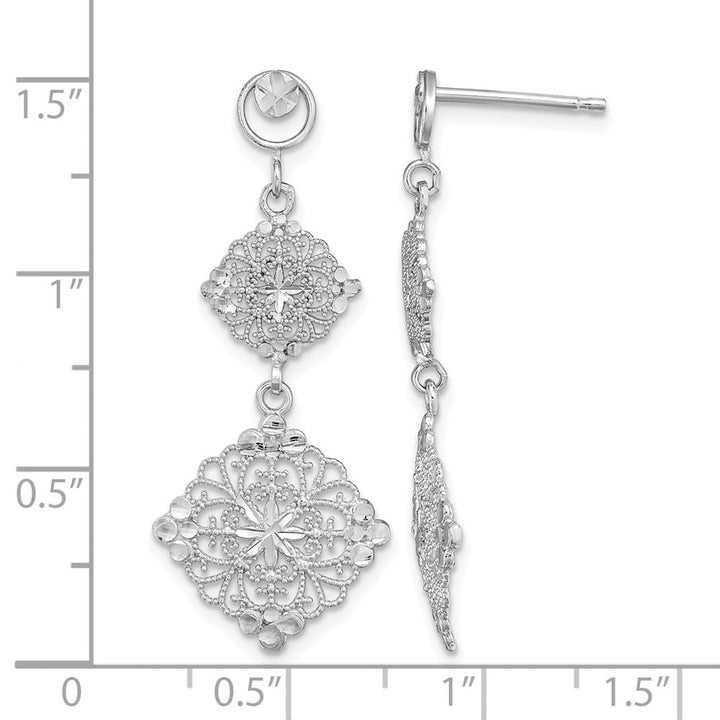14K White Gold D.C. Filigree Dangle Post Earrings, view 4 of 4