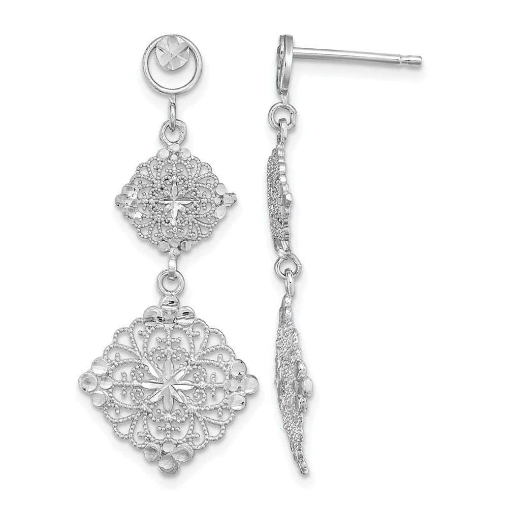 14K White Gold D.C. Filigree Dangle Post Earrings, view 1 of 4