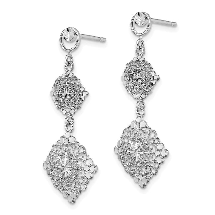 14K White Gold D.C. Filigree Dangle Post Earrings, view 2 of 4