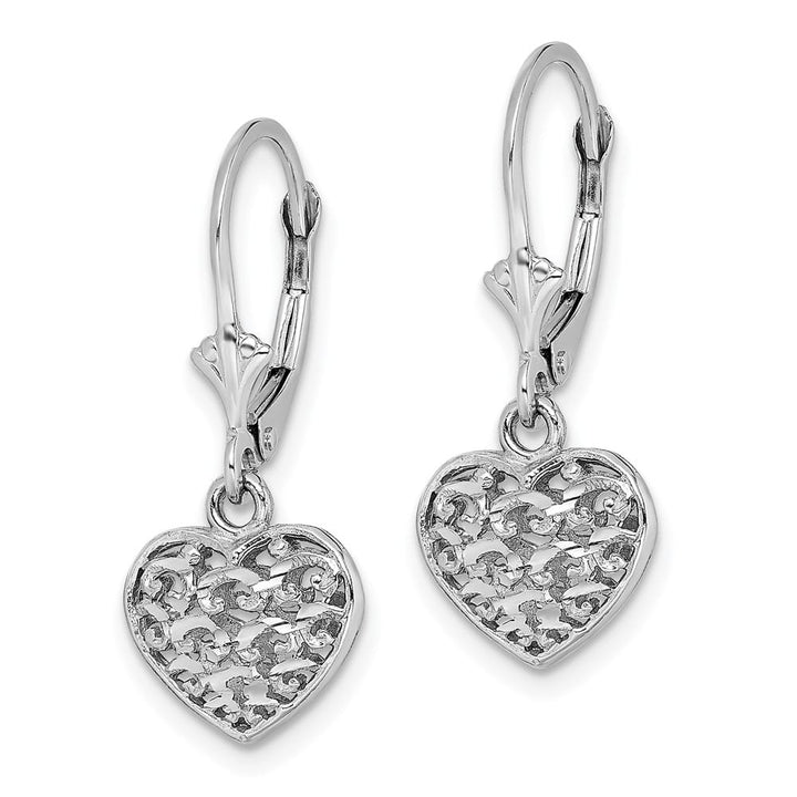 14K White Gold D.C. Filigree Puffed Heart Leverback Earrings, view 2 of 4