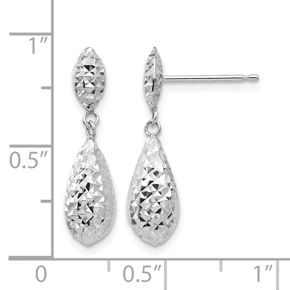 14K White Gold D.C. Puffed Teardrop Dangle Post Earrings, view 4 of 4