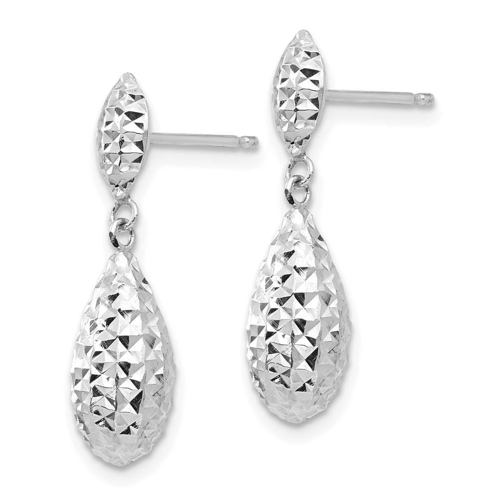 14K White Gold D.C. Puffed Teardrop Dangle Post Earrings, view 2 of 4