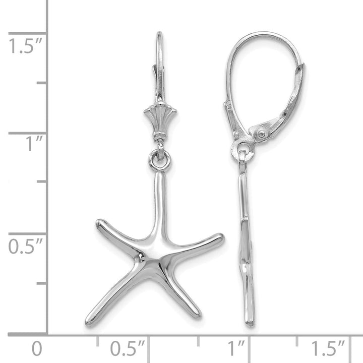 14K White Gold Dancing Starfish Leverback Earrings, view 4 of 4