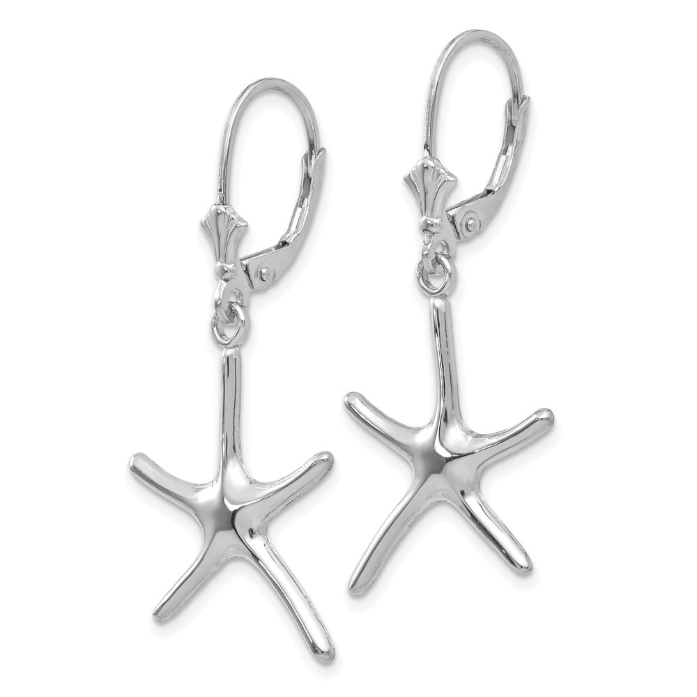14K White Gold Dancing Starfish Leverback Earrings, view 2 of 4