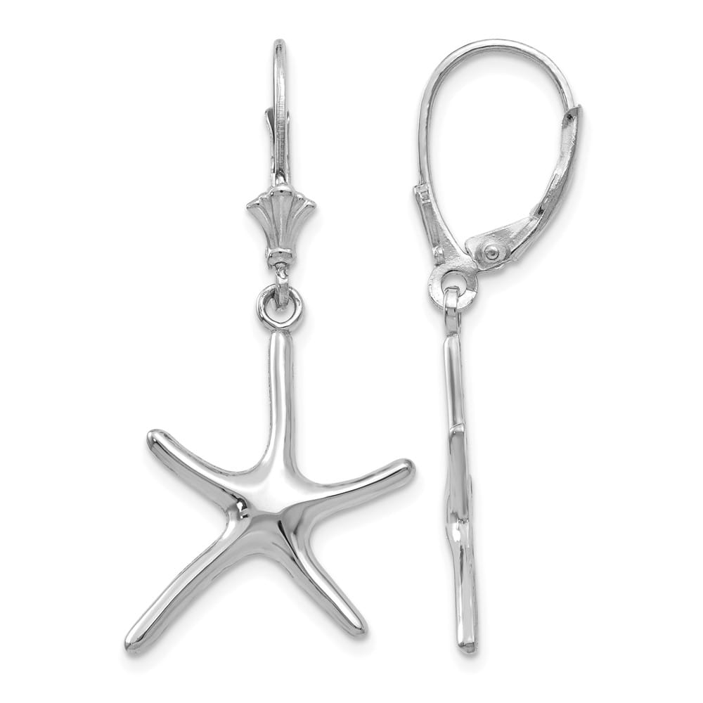 14K White Gold Dancing Starfish Leverback Earrings, view 1 of 4