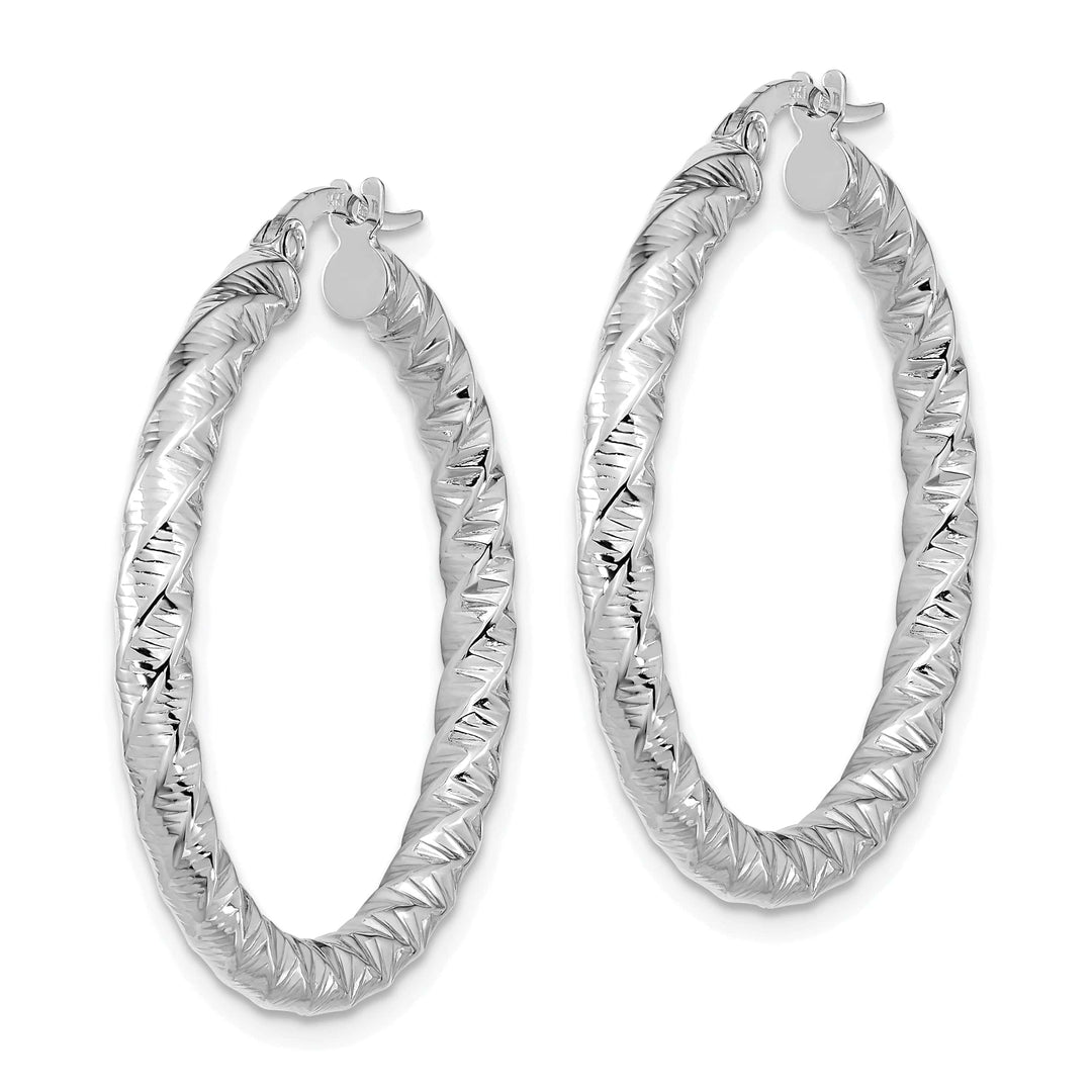 14K White Gold Designer Polished 30.2mm Twisted Hoops