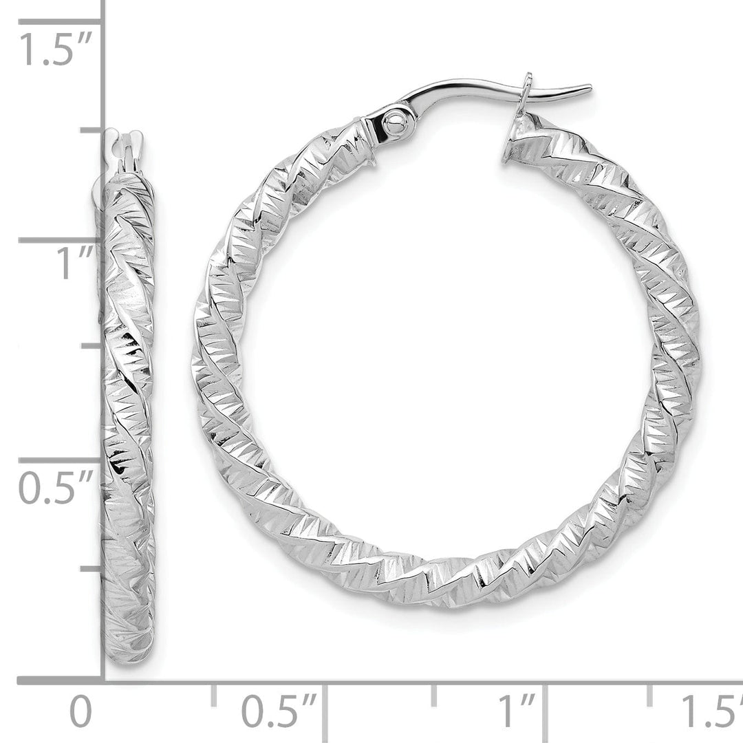 14K White Gold Designer Polished 30.2mm Twisted Hoops