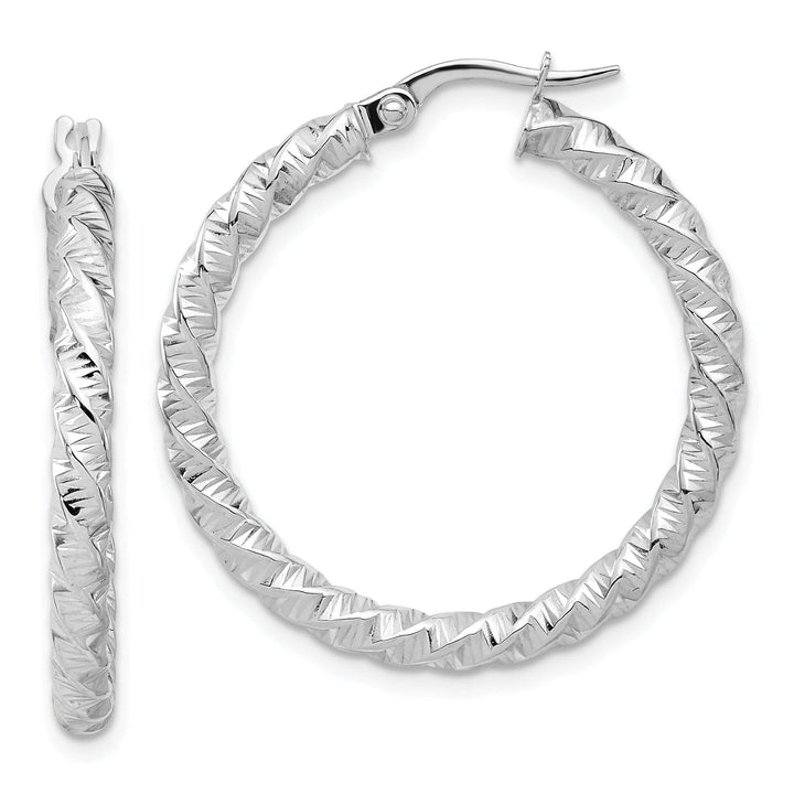 14K White Gold Designer Polished 30.2mm Twisted Hoops