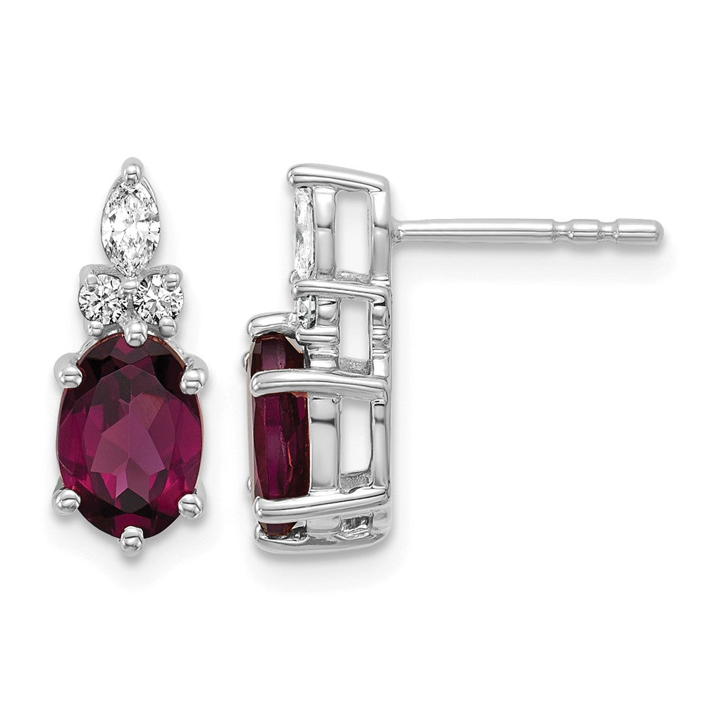 14K White Gold Diamond 7x5 Oval June/Rhodolite Garnet Post Earrings, view 1 of 4