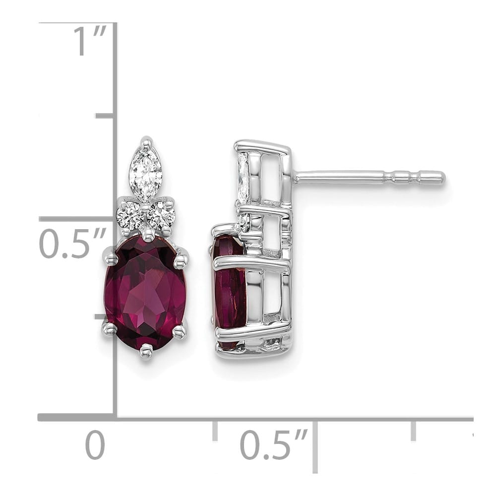 14K White Gold Diamond 7x5 Oval June/Rhodolite Garnet Post Earrings, view 3 of 4