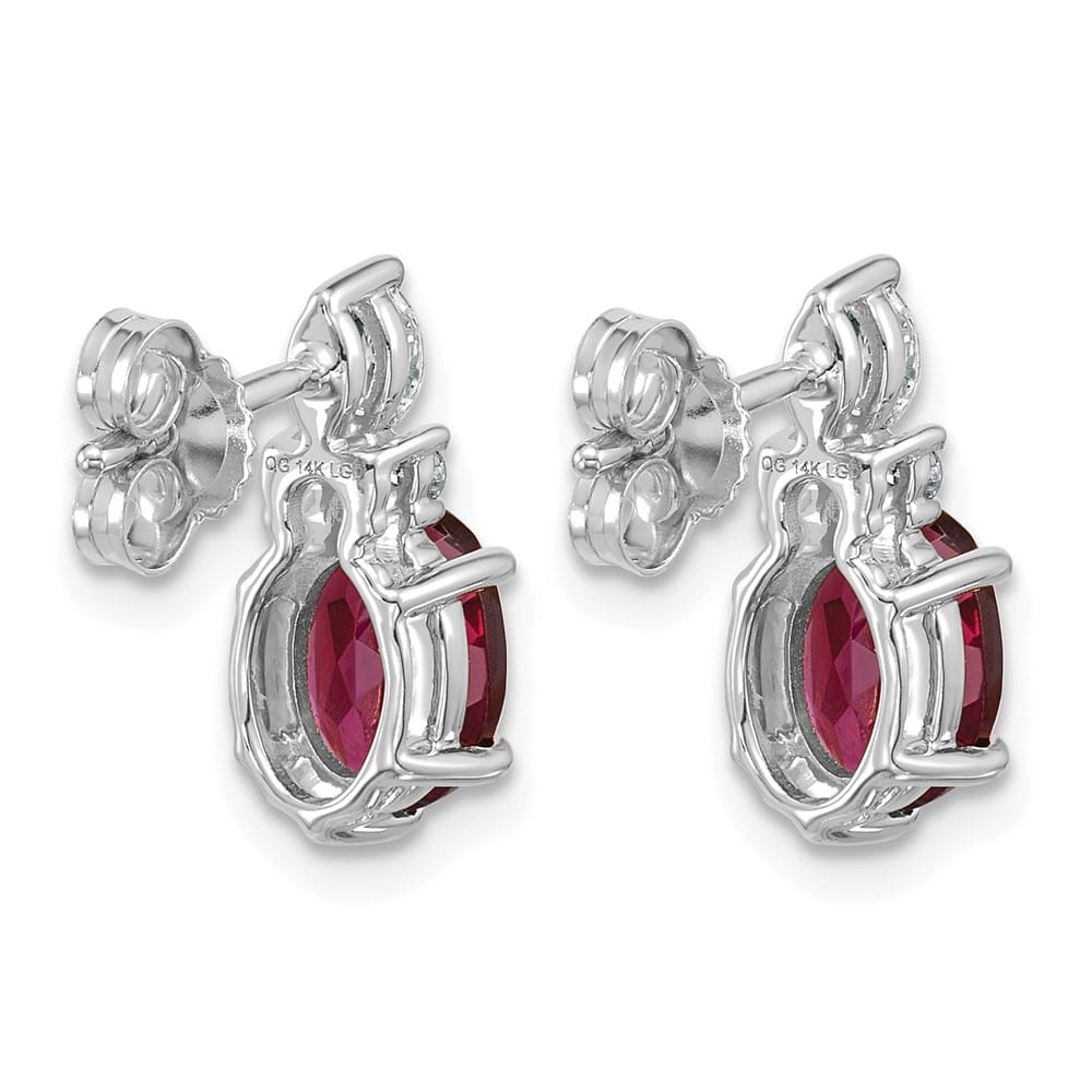 14K White Gold Diamond 7x5 Oval June/Rhodolite Garnet Post Earrings, view 4 of 4