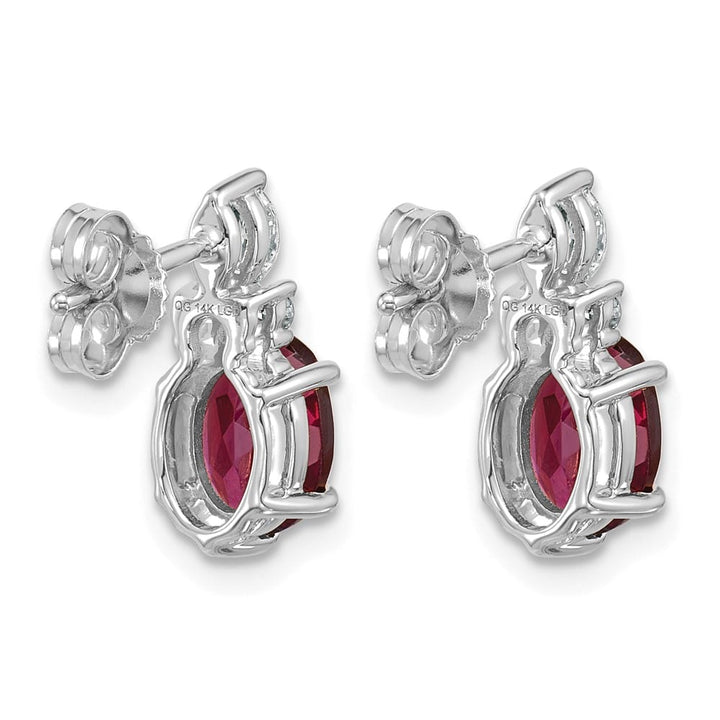 14K White Gold Diamond 7x5 Oval June/Rhodolite Garnet Post Earrings, view 4 of 4