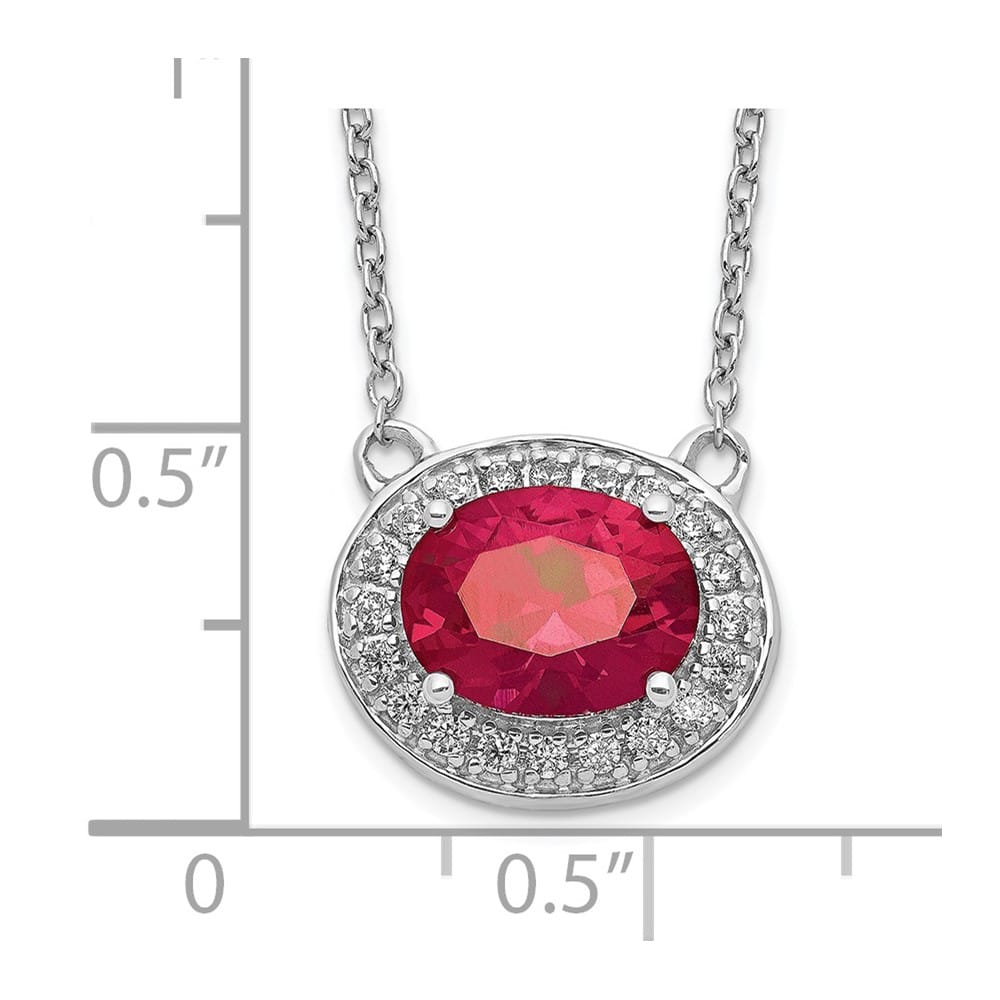 14K White Gold Diamond 9x7mm Oval Ruby Halo East-West 18 inch Necklace