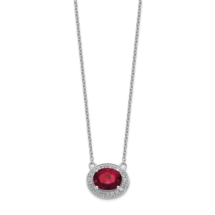 14K White Gold Diamond 9x7mm Oval Ruby Halo East-West 18 inch Necklace