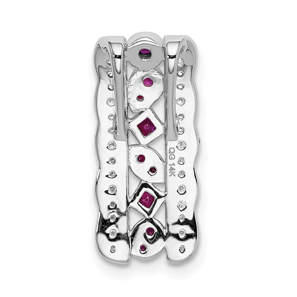 14K White Gold Diamond and .17 ct Ruby Fancy Vintage Chain Slide