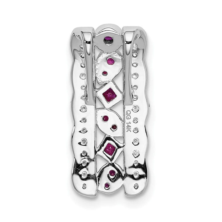 14K White Gold Diamond and .17 ct Ruby Fancy Vintage Chain Slide